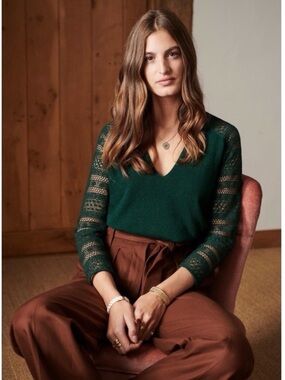 Sézane Valentin Lace-Sleeve Sweater S